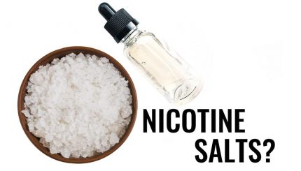 Nicotine salt and e-liquid bottle on the white table